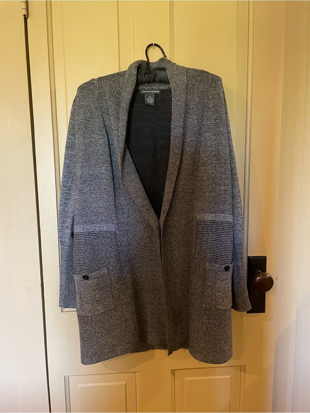 Gray Shawl-Collar Open Cardigan Sweater